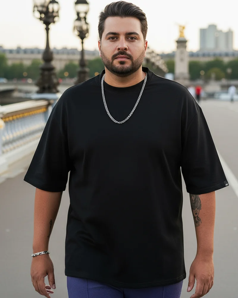 بيواكوف Men's Black Oversized Plus Size T-shirt